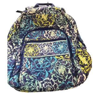 Vera Bradley Quilted Campus Backpack Blue Green Floral Print Travel School Bag